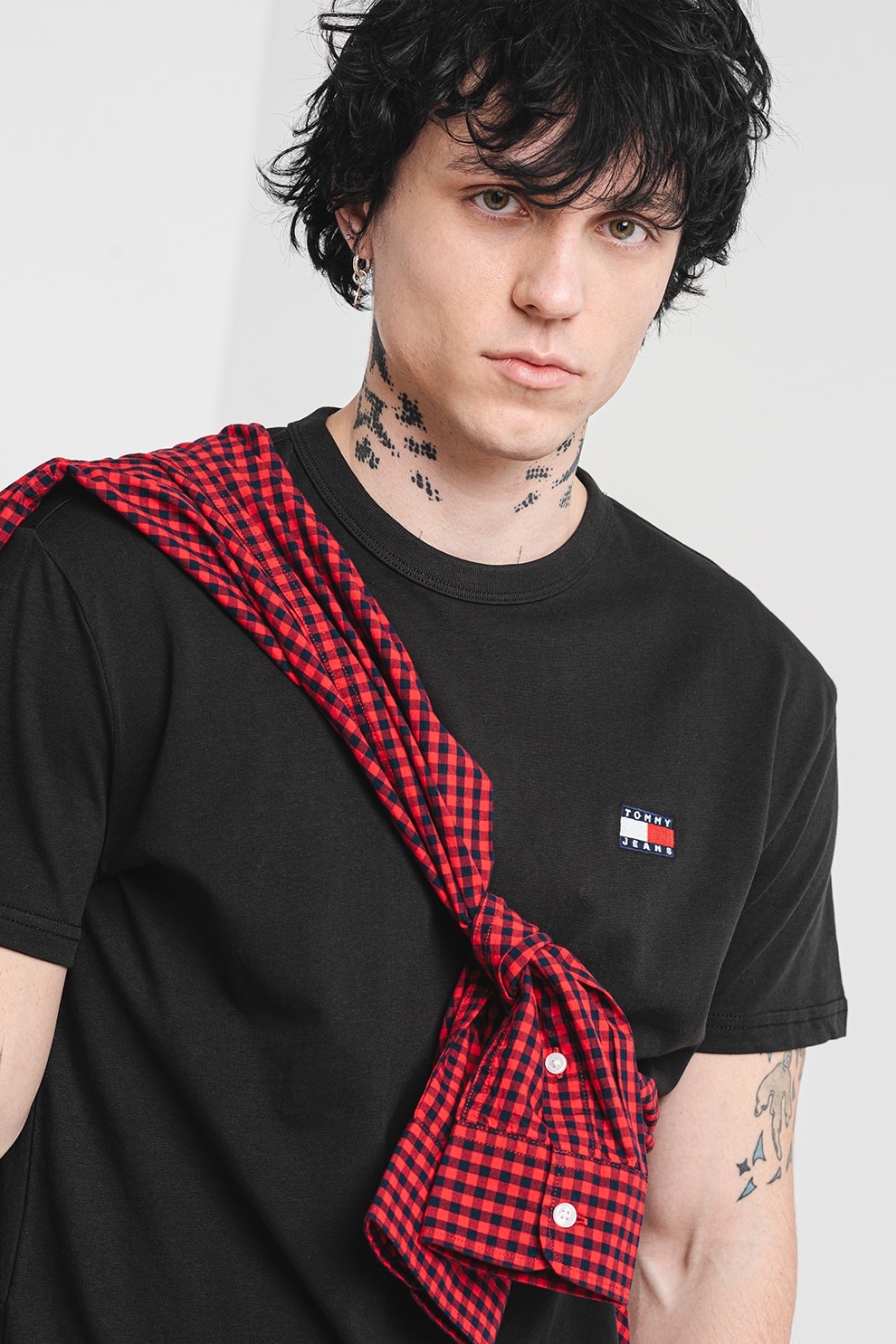Tommy Jeans, Tricou din bumbac cu decolteu la baza gatului, Negru, M