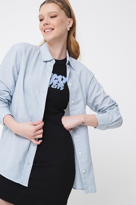 Tommy Jeans, Camasa din amestec de in, Alb/Albastru pastel, S