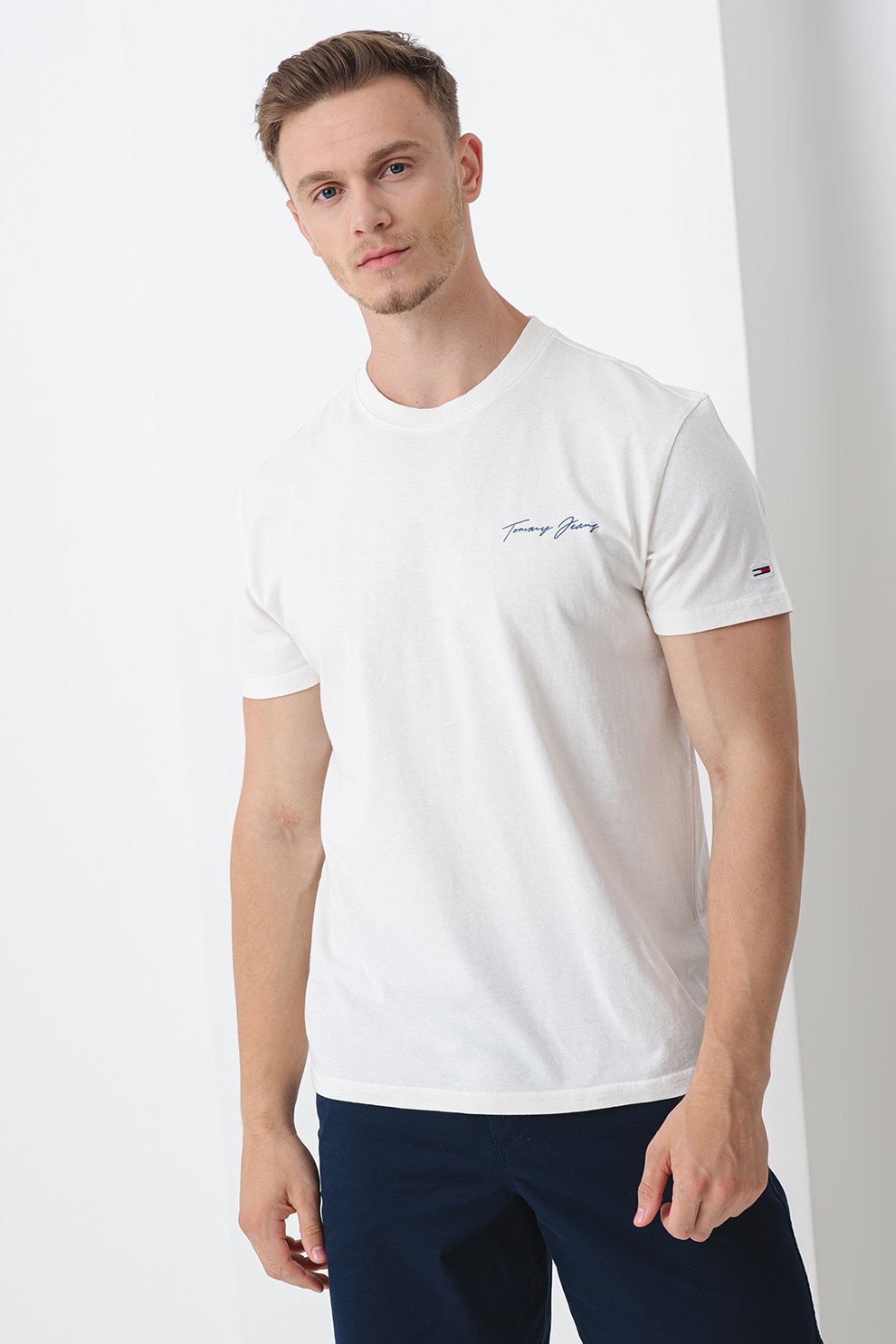 Tommy Jeans, Tricou cu imprimeu pe spate, Portocaliu pal, Albastru pal, Alb murdar, XL