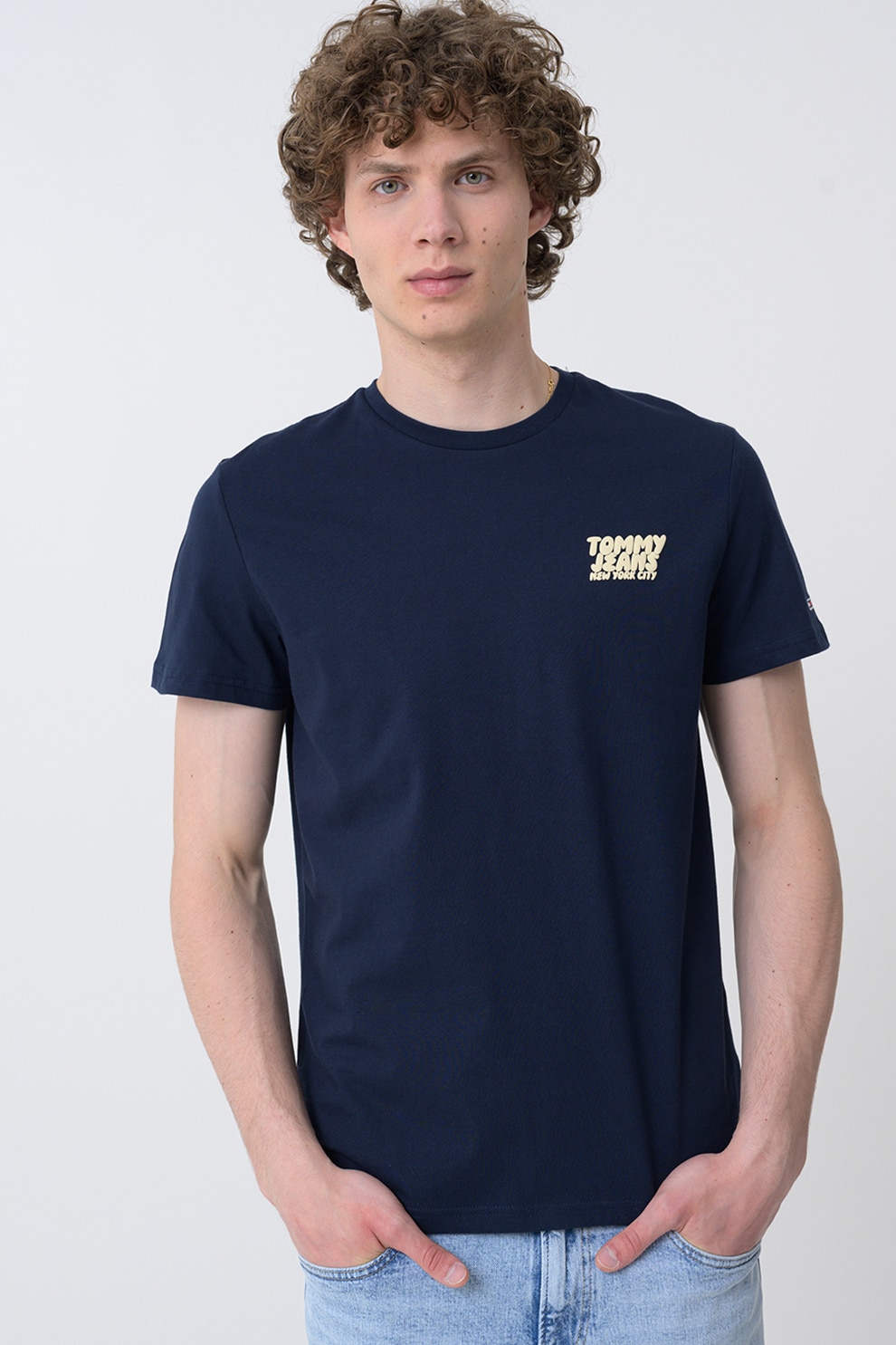 Tommy Jeans, Tricou slim fit cu imprimeu logo, Bleumarin, M