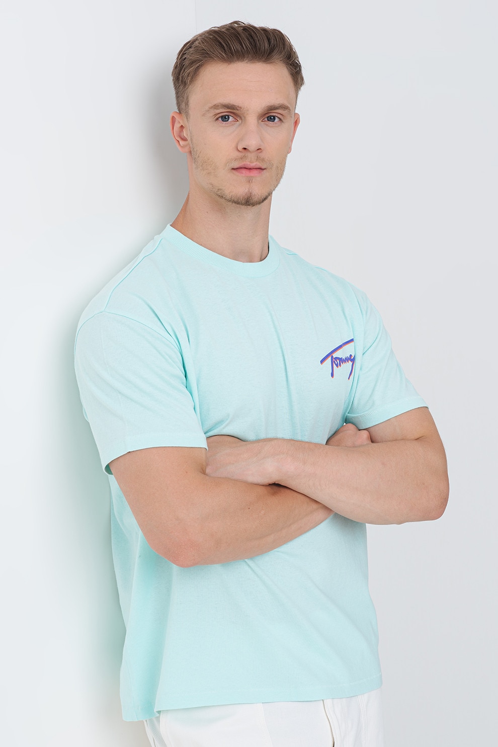 Tommy Jeans, Tricou cu logo, Portocaliu, Indigo, Verde menta, S