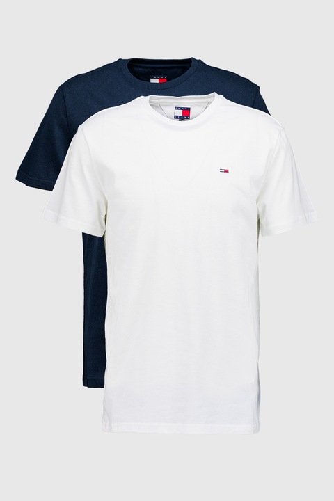 Tommy Jeans, Set de tricouri de bumbac cu decolteu la baza gatului - 2 piese, Alb/Albastru ultramarin