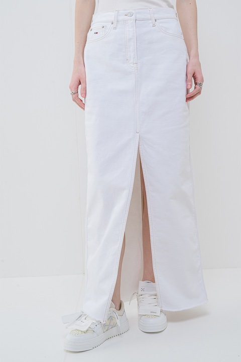 Tommy Jeans, Fusta lunga cu croiala dreapta si slit frontal, Alb, 27