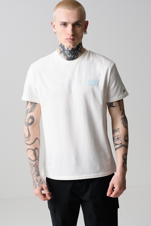 Tommy Jeans Kerek nyakú logós póló, Csontszín, Jégkék, S