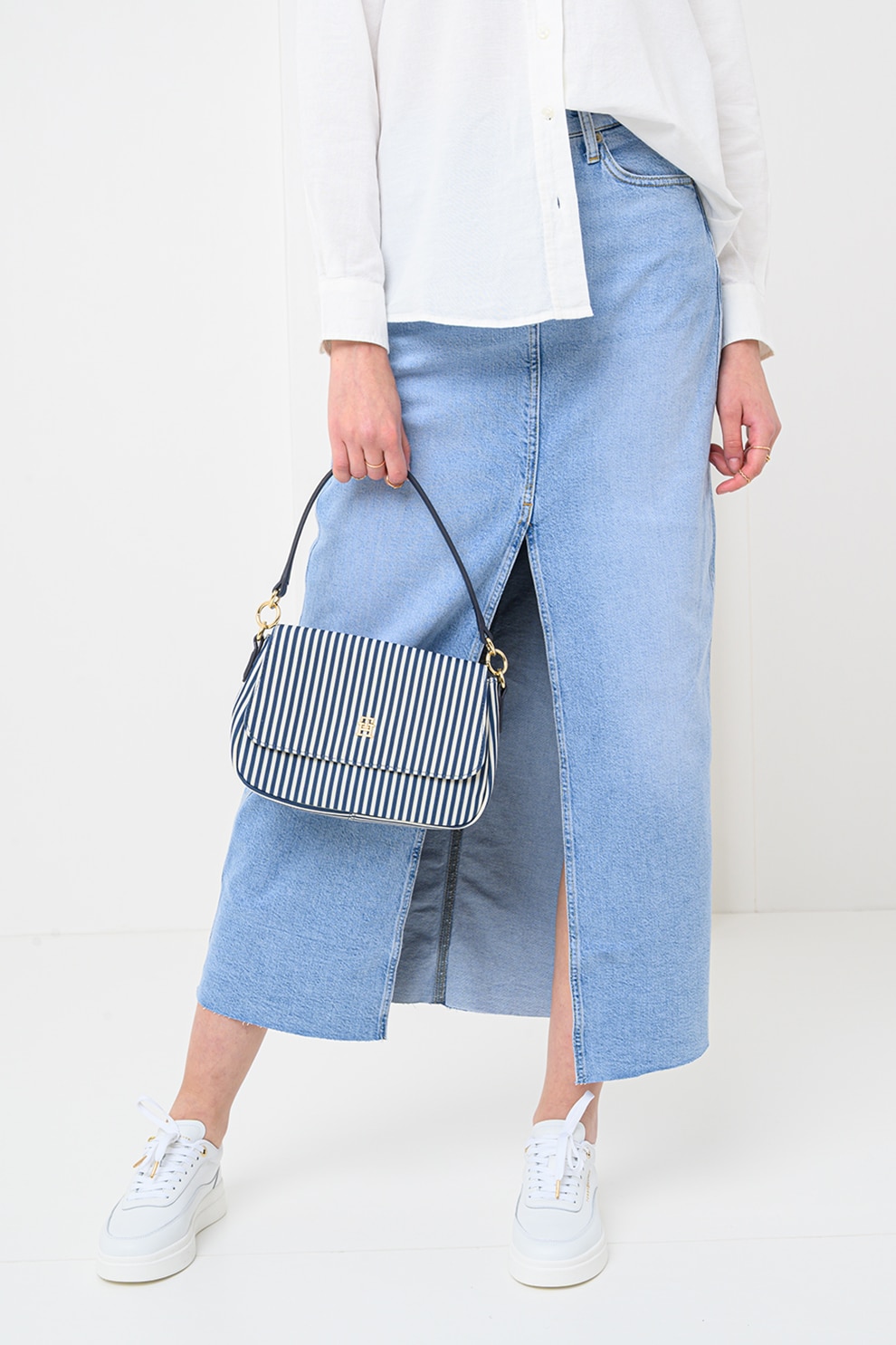 Tommy Jeans,Fusta lunga din denim, Albastru deschis melange, 26