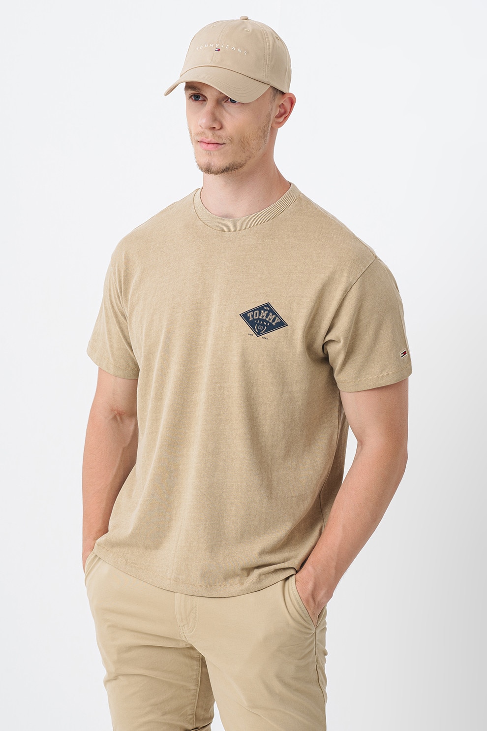 Tommy Jeans, Tricou cu logo, Negru stins, Bej inchis, S