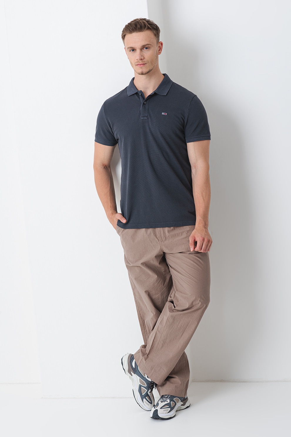 Tommy Jeans, Tricou polo slim fit, Gri inchis, XL