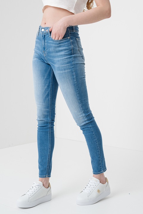 Tommy Jeans, Blugi skinny cu talie medie, Albastru deschis