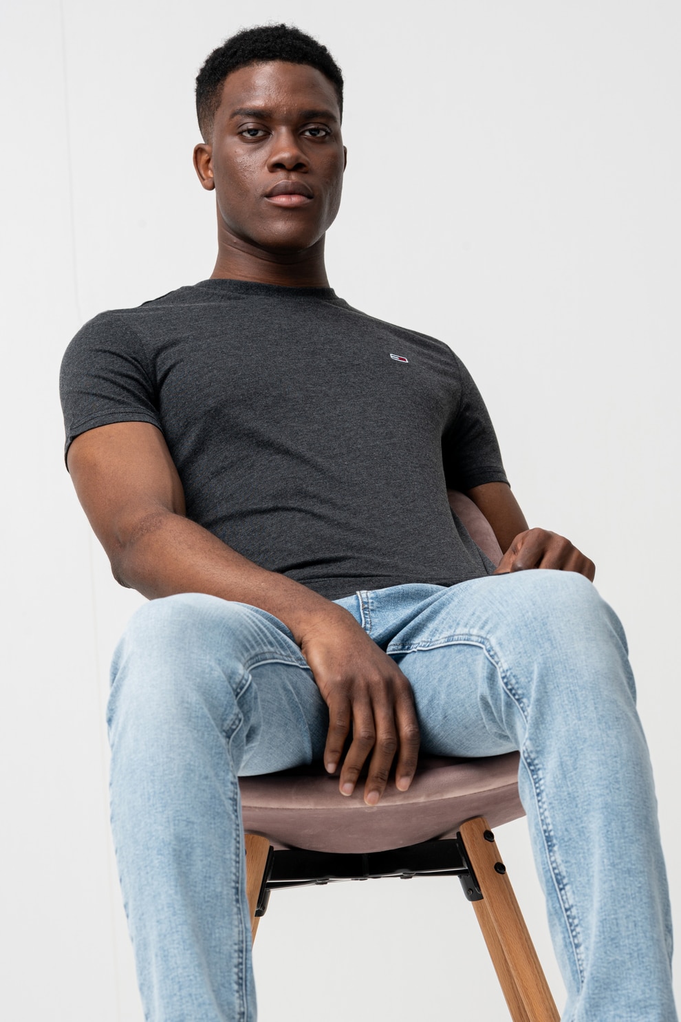 Tommy Jeans, Tricou slim fit, Gri inchis melange, L