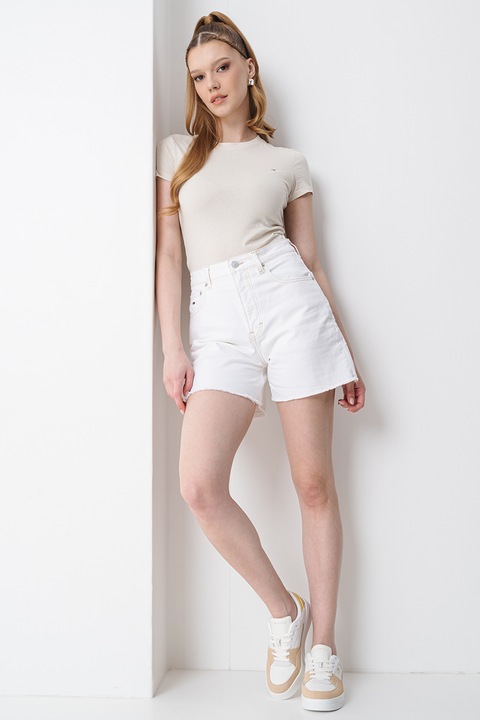 Tommy Jeans, Tricou cu broderie logo, Bej deschis