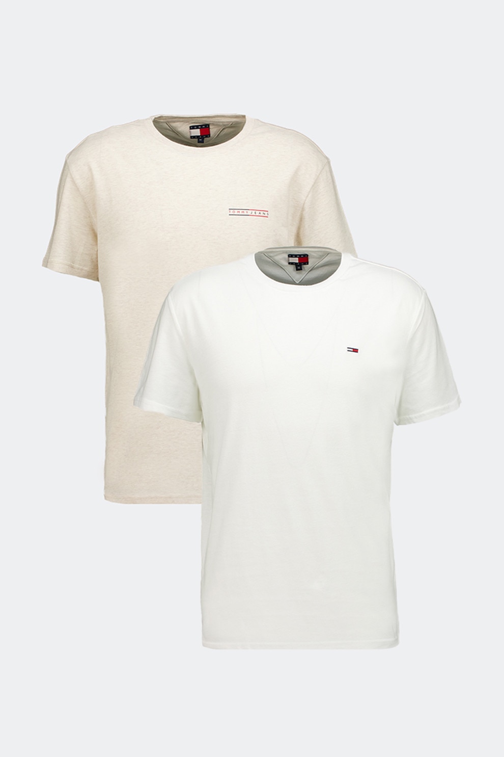 Tommy Jeans, Set de tricouri de bumbac cu decolteu la baza gatului - 2 piese, Alb optic, Bej deschis, XL