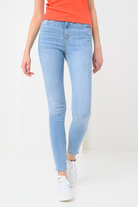 Tommy Jeans, Blugi crop skinny cu talie inalta, Albastru deschis melange, W29-L30