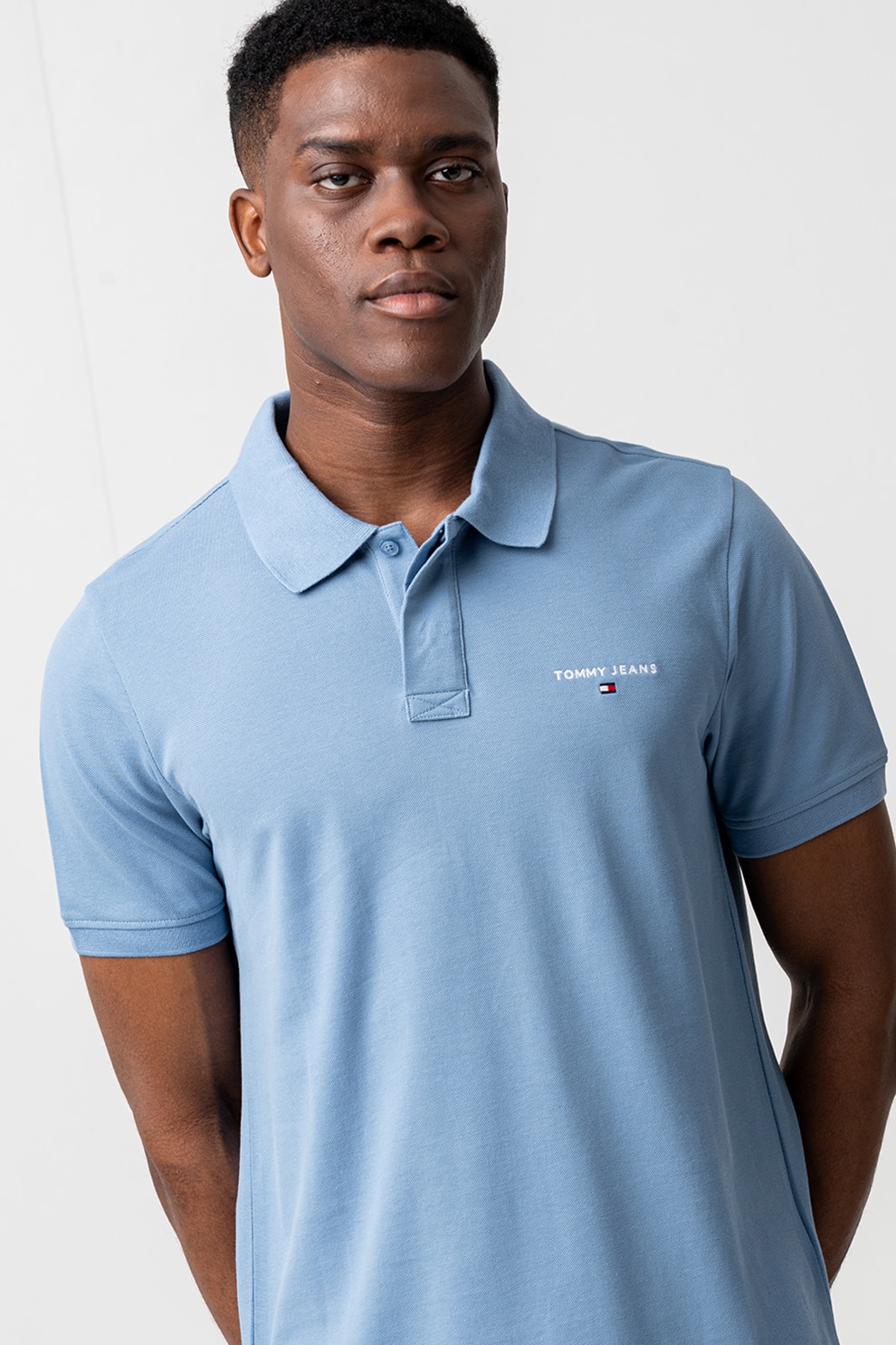 Tommy Jeans, Tricou polo cu logo discret, Albastru pastel, S