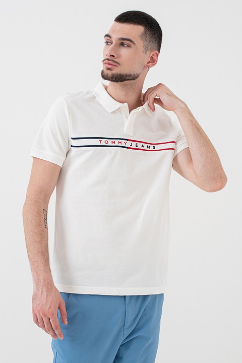 Tommy Jeans, Galléros póló logóval, Piros, Törtfehér, 2XL
