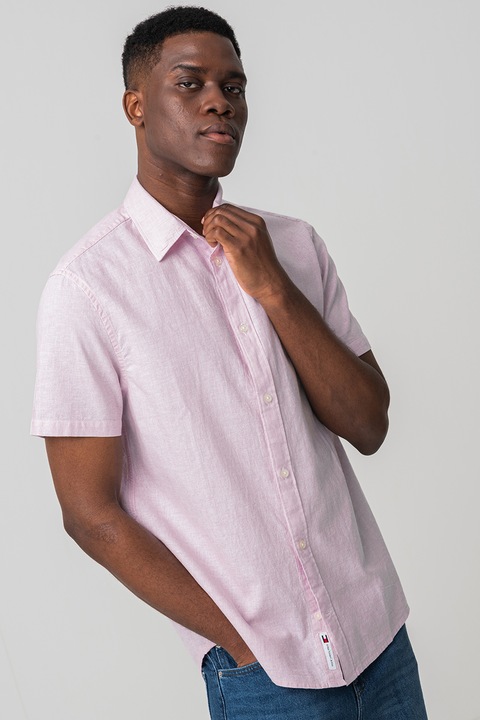 Tommy Jeans, Csíkos organikuspamut és lenvászon ing, Világos pasztellrózsaszín, M