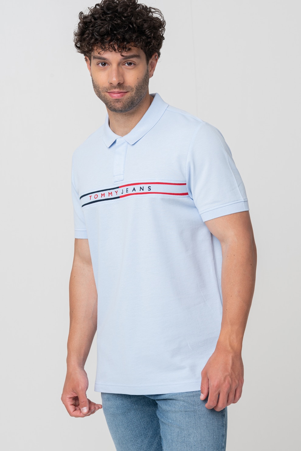 Tommy Jeans, Tricou polo cu logo, Rosu, Albastru pastel, Negru, 2XL