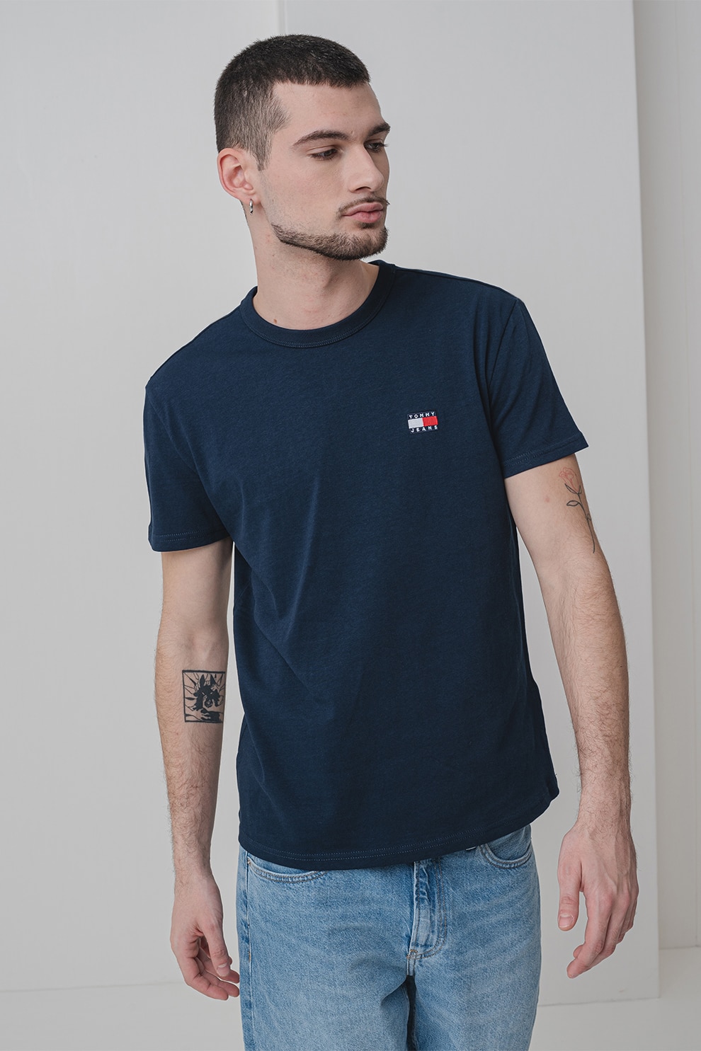 Tommy Jeans, Tricou din bumbac cu decolteu la baza gatului, Albastru ultramarin, 2XL