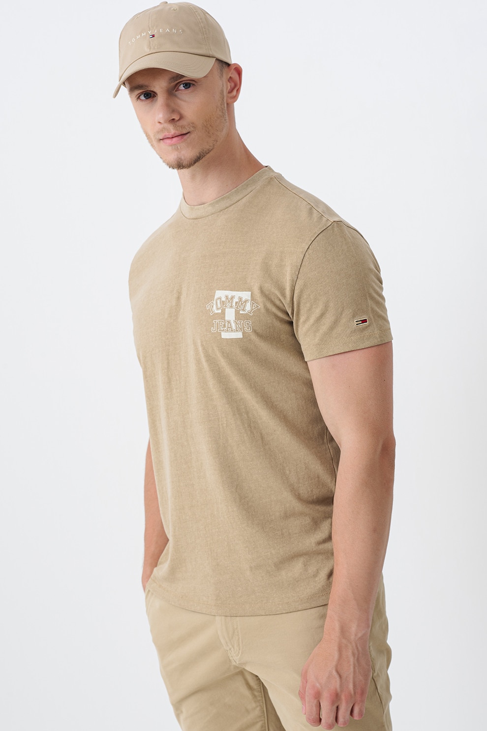 Tommy Jeans, Tricou cu logo, Bej inchis, Crem, L