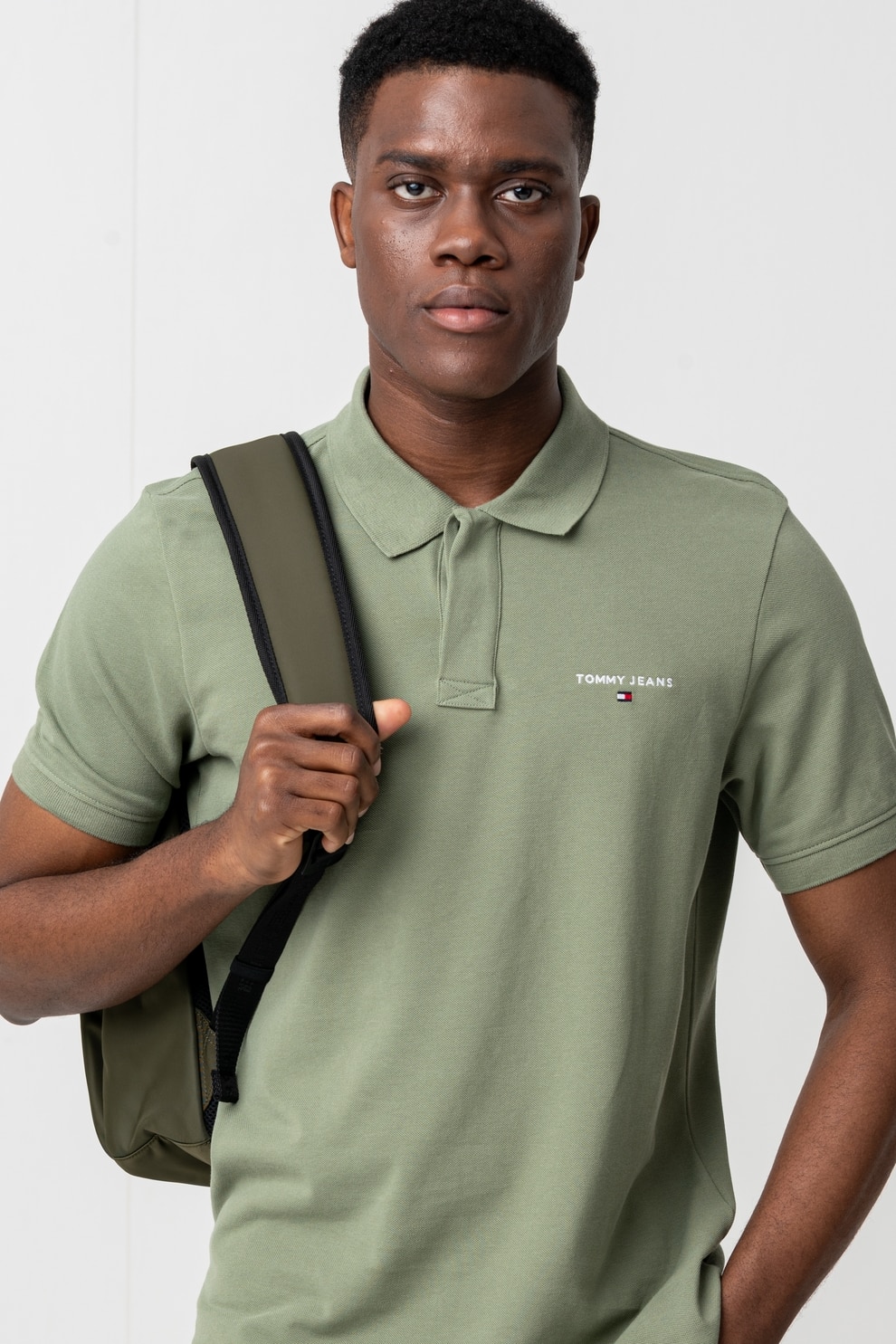 Tommy Jeans, Tricou polo cu logo discret, Verde feriga, M