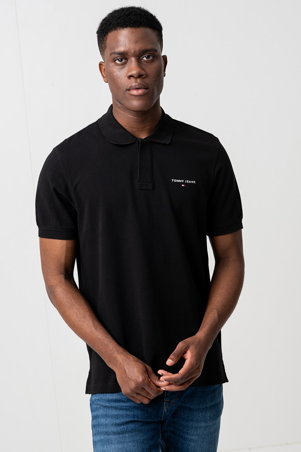 Tommy Jeans, Tricou polo cu logo discret, Negru, S