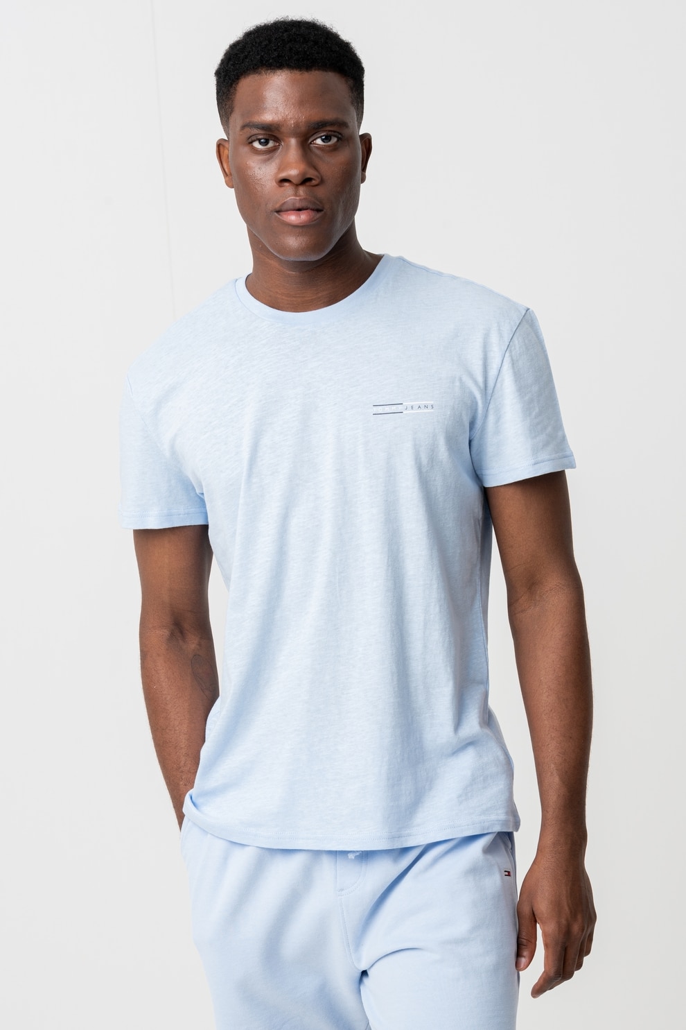 Tommy Jeans, Tricou regular-fit cu imprimeu logo, Albastru pastel, L
