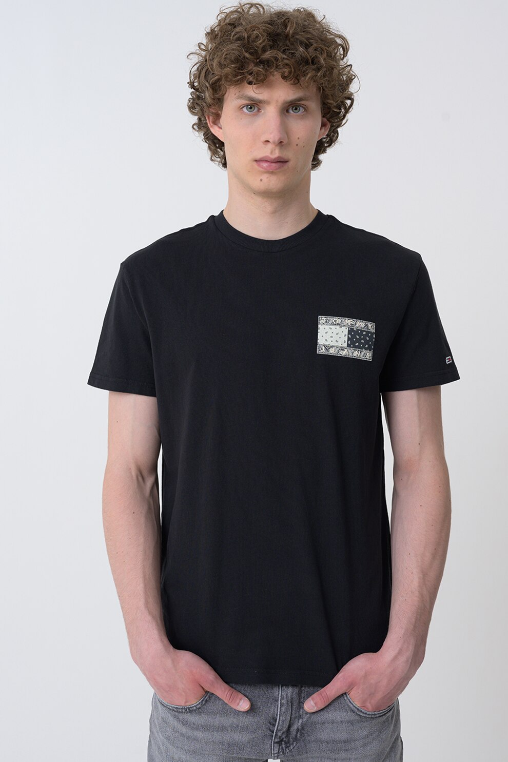 Tommy Jeans, Tricou cu detaliu grafic, Alb fildes, Negru, M