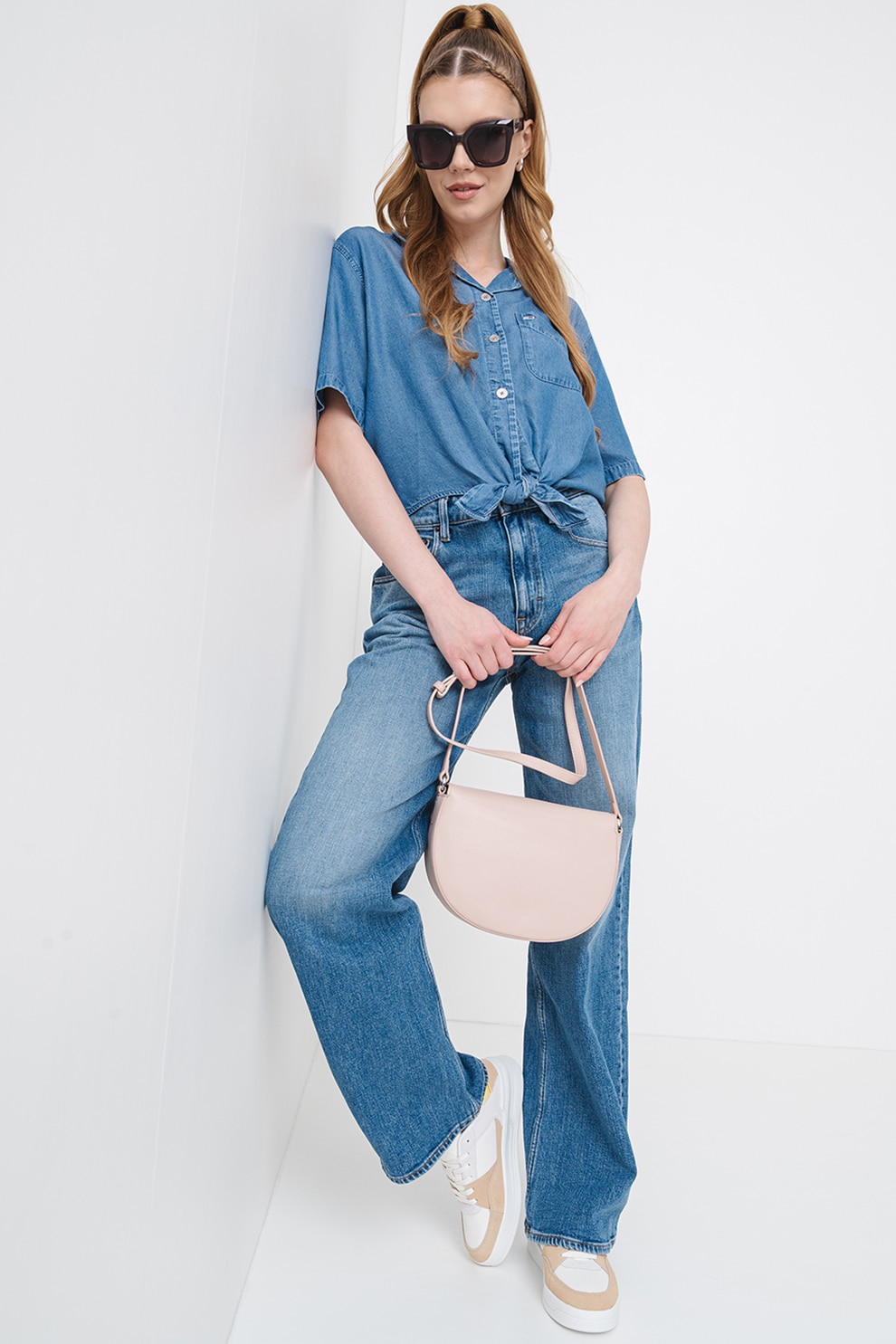 Tommy Jeans, Camasa din denim cu maneci medii, Albastru deschis, S