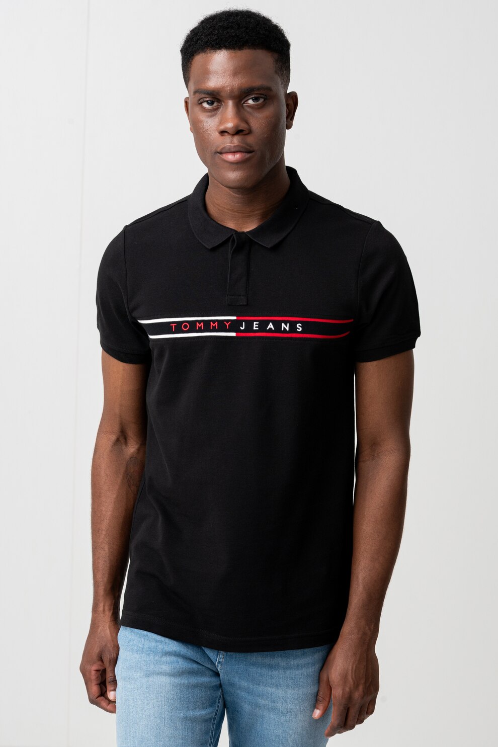 Tommy Jeans, Tricou polo cu logo, Rosu, Negru, Alb optic, XL