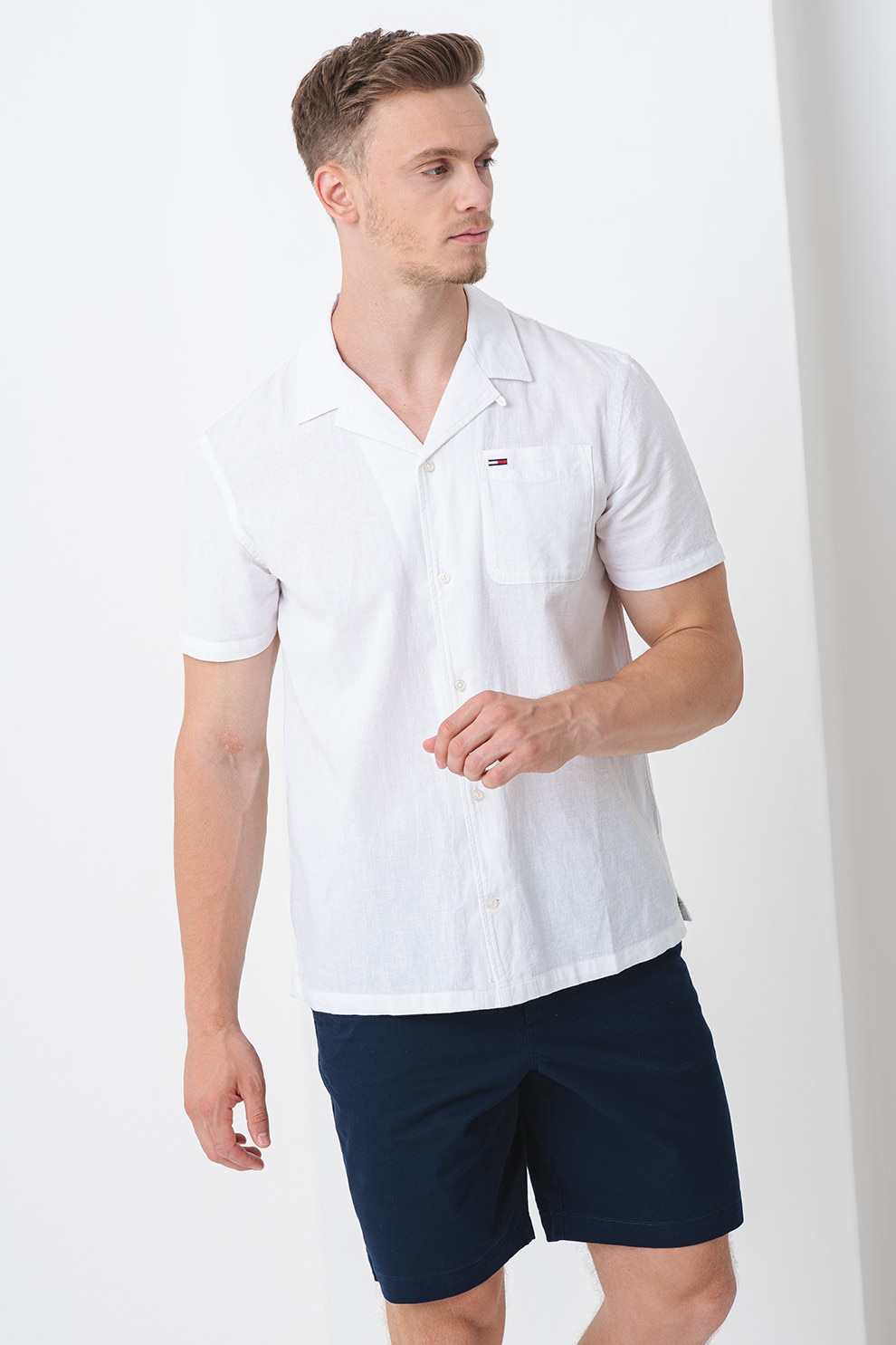 Tommy Jeans, Camasa din bumbac organic si in, Alb murdar, XL