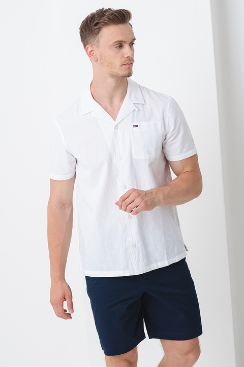 Tommy Jeans, Camasa din bumbac organic si in, Alb murdar