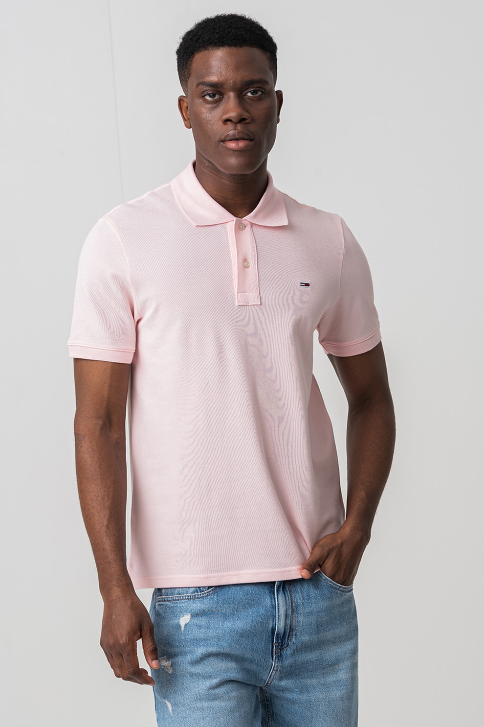 Tommy Jeans, Tricou polo regular fit din bumbac, Roz pastel, S