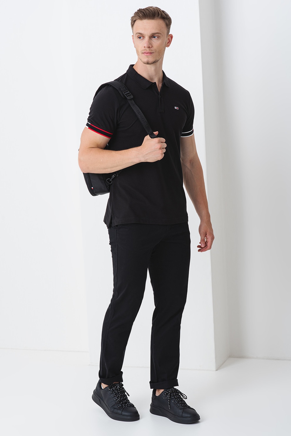 Tommy Jeans, Tricou polo uni, Rosu, Negru, Alb optic, M
