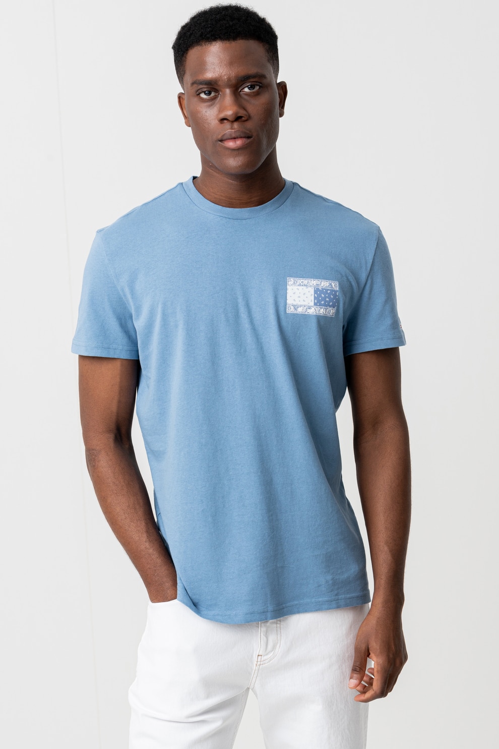 Tommy Jeans, Tricou cu detaliu grafic, Albastru pastel, Alb optic, XL