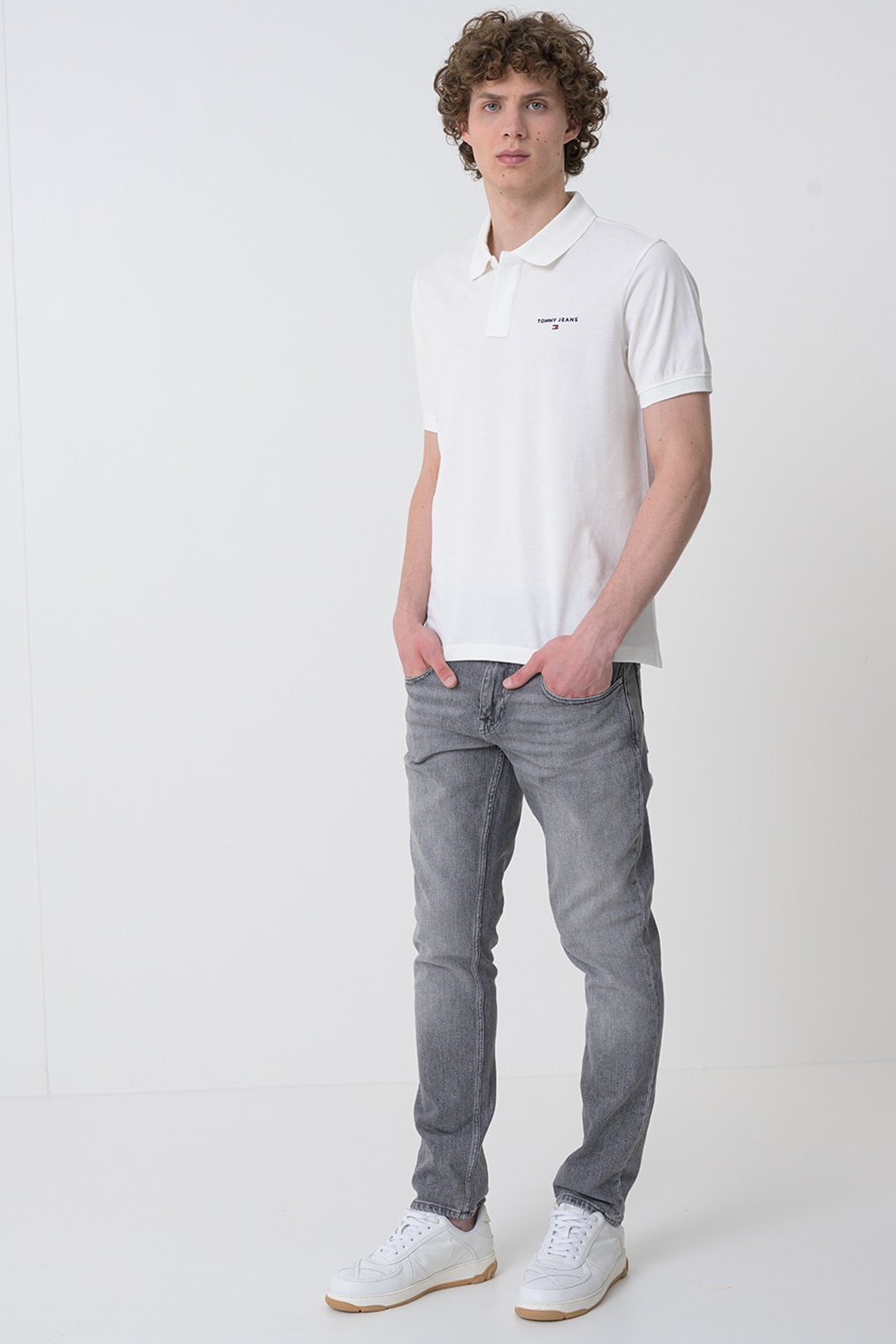 Tommy Jeans, Tricou polo cu logo discret, Alb, S