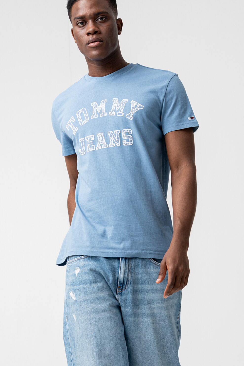 Tommy Jeans, Tricou cu imprimeu logo, Albastru pastel, Alb murdar, S