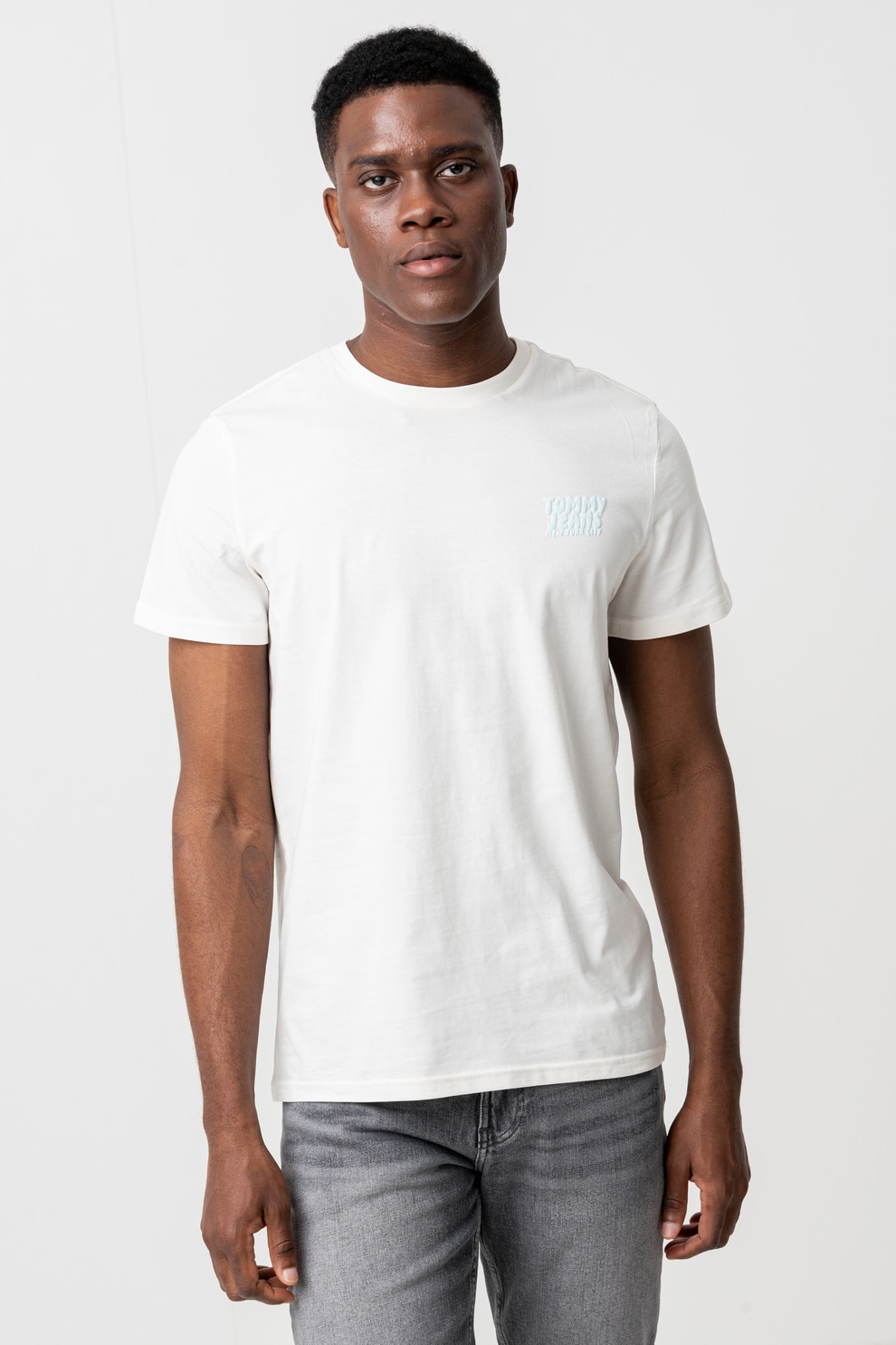 Tommy Jeans, Tricou slim fit cu imprimeu logo, Alb murdar, 2XL