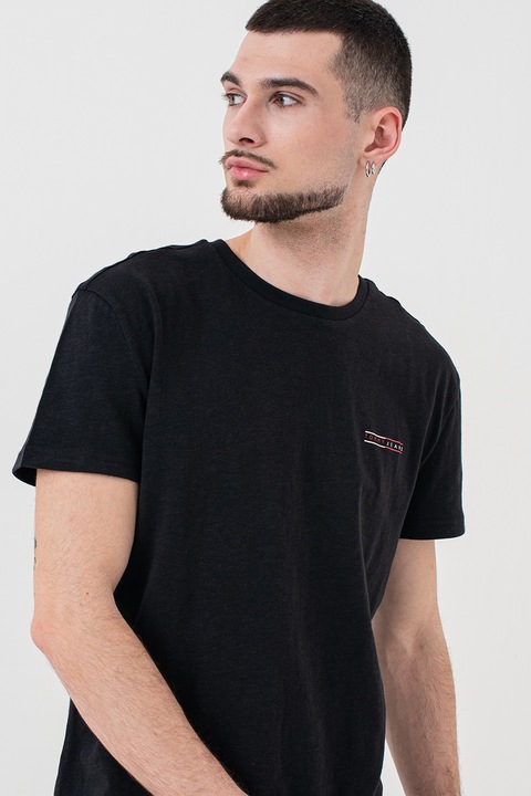 Tommy Jeans, Tricou regular-fit cu imprimeu logo, Negru, Alb optic, S