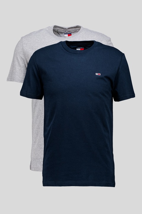 Tommy Jeans, Set de tricouri slim fit din bumbac - 2 piese, Gri deschis melange/Bleumarin