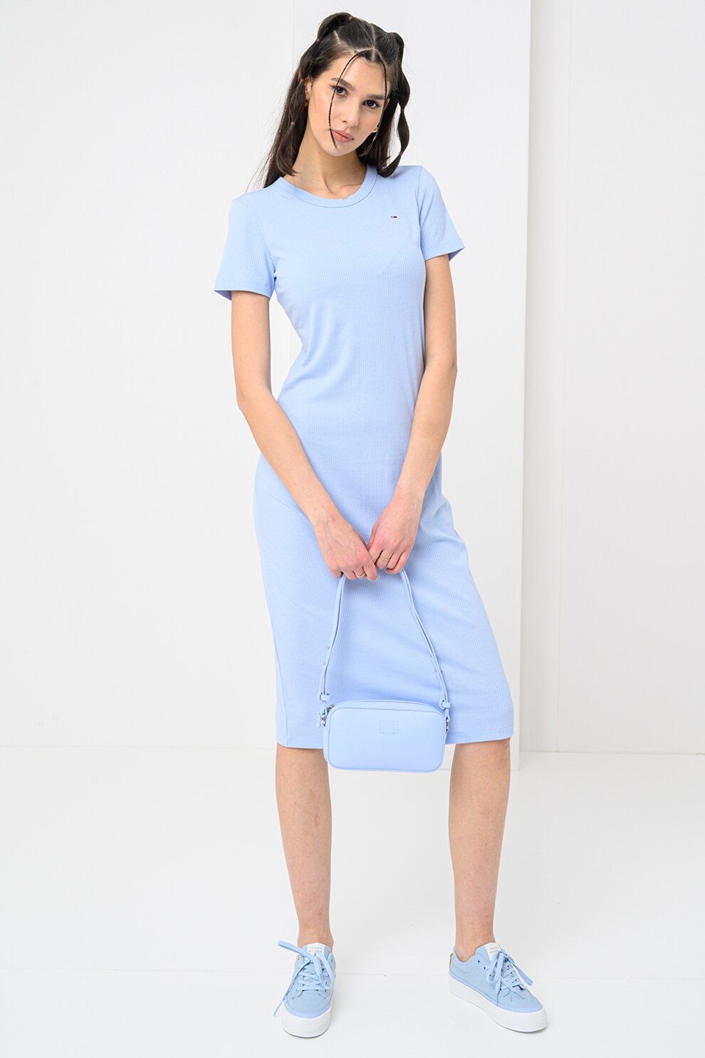 Tommy Jeans, Rochie midi cu maneci scurte, Albastru azur, S