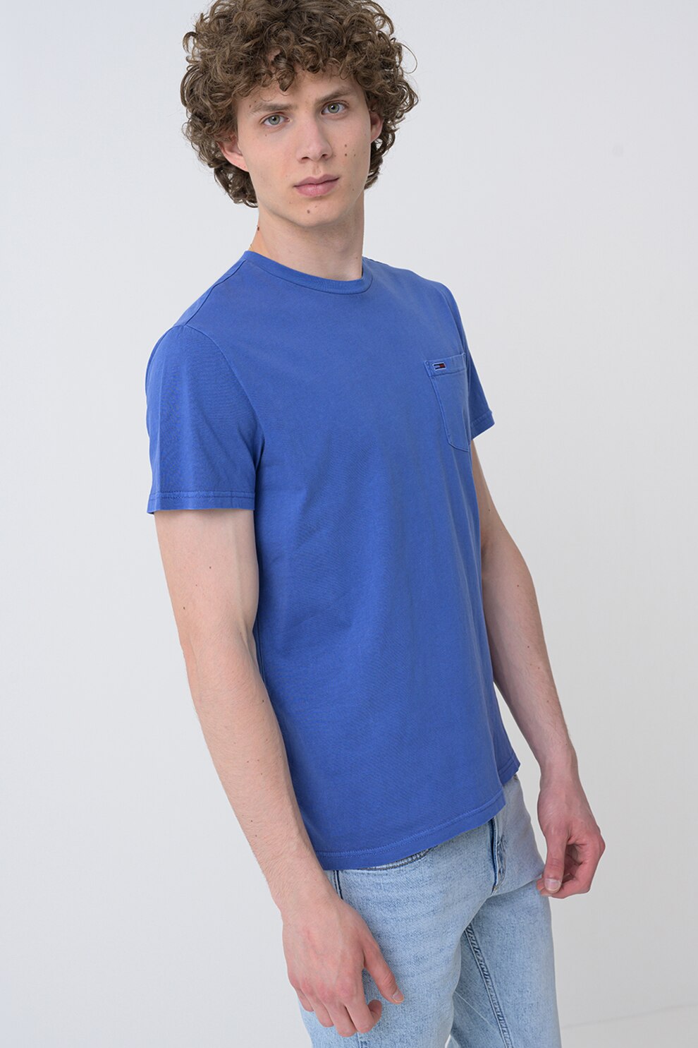 Tommy Jeans, Tricou slim-fit cu decolteu la baza gatului, Albastru, L