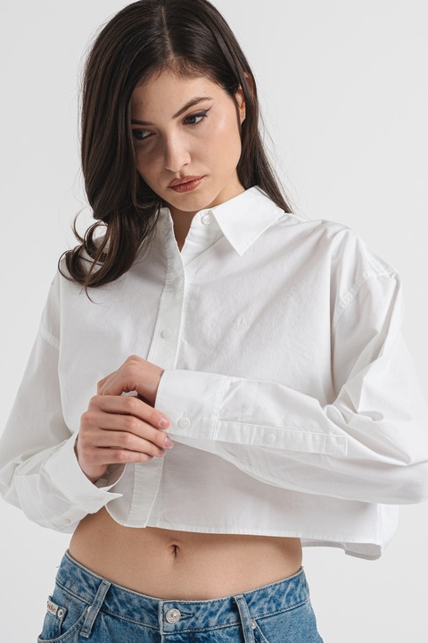 CALVIN KLEIN JEANS, Camasa crop lejera cu maneci cazute, Alb