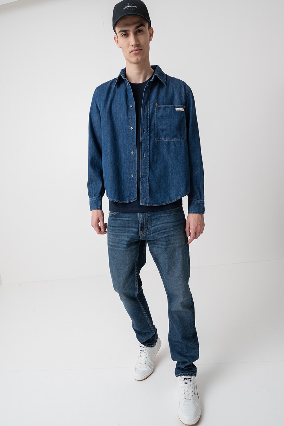 CALVIN KLEIN JEANS, Camasa din denim cu buzunar pe piept, Albastru inchis, S