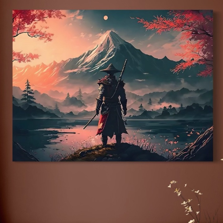 Картина върху платно, LuxCanva C1261, Пътят на самурая, 100 X 135 CM, 100% памучно платно 400g/m2, дървена рамка, Релаксация, Хол, Япония, Ярки цветове