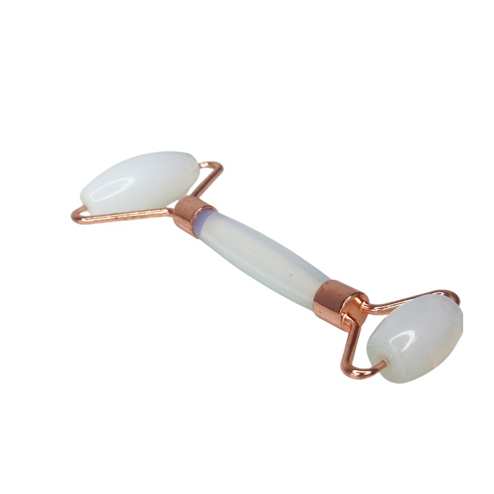 Aparat de Masaj Facial din jad, Jade-Roller, pentru imbunatatirea circulatiei, fermitate si intinerire, alb, HAPPY JOKER®