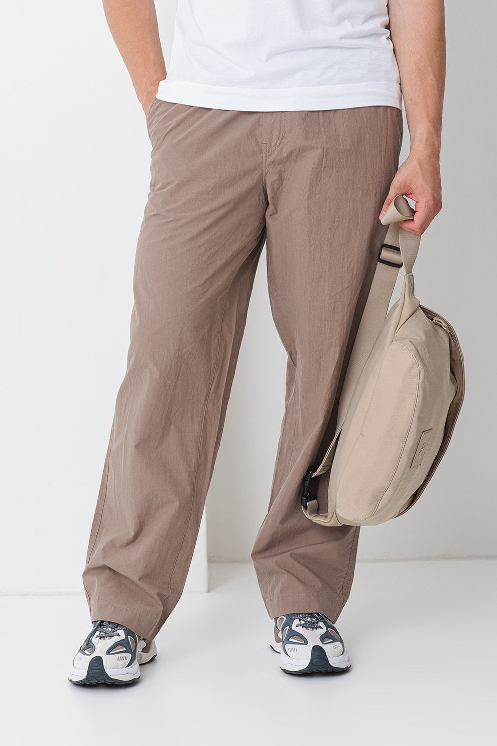 CALVIN KLEIN JEANS, Pantaloni drepti cu banda elastica in talie, Maro taupe, S