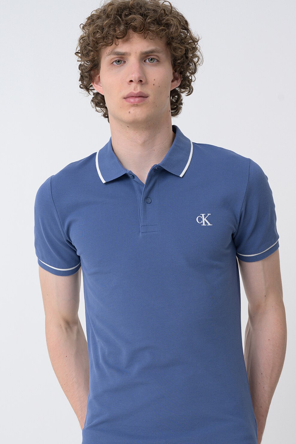 CALVIN KLEIN JEANS, Tricou polo slim fit, Albastru prafuit, M