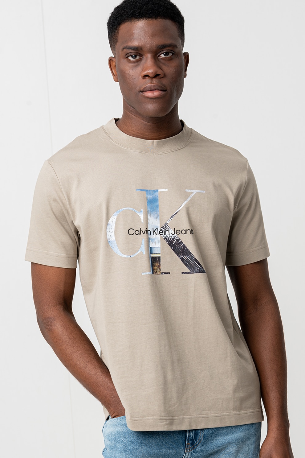 CALVIN KLEIN JEANS, Tricou de bumbac cu logo, Albastru pastel, Negru, verde militar prafuit, S