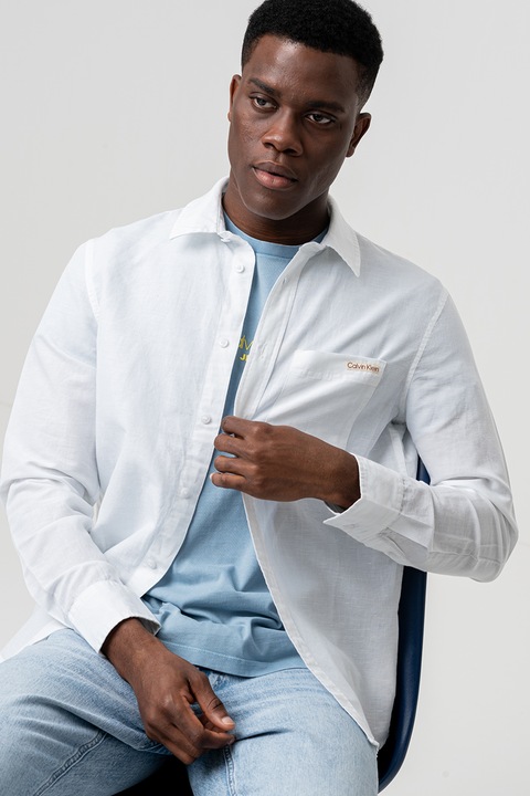 CALVIN KLEIN JEANS, Camasa regular fit cu logo, Alb optic, L