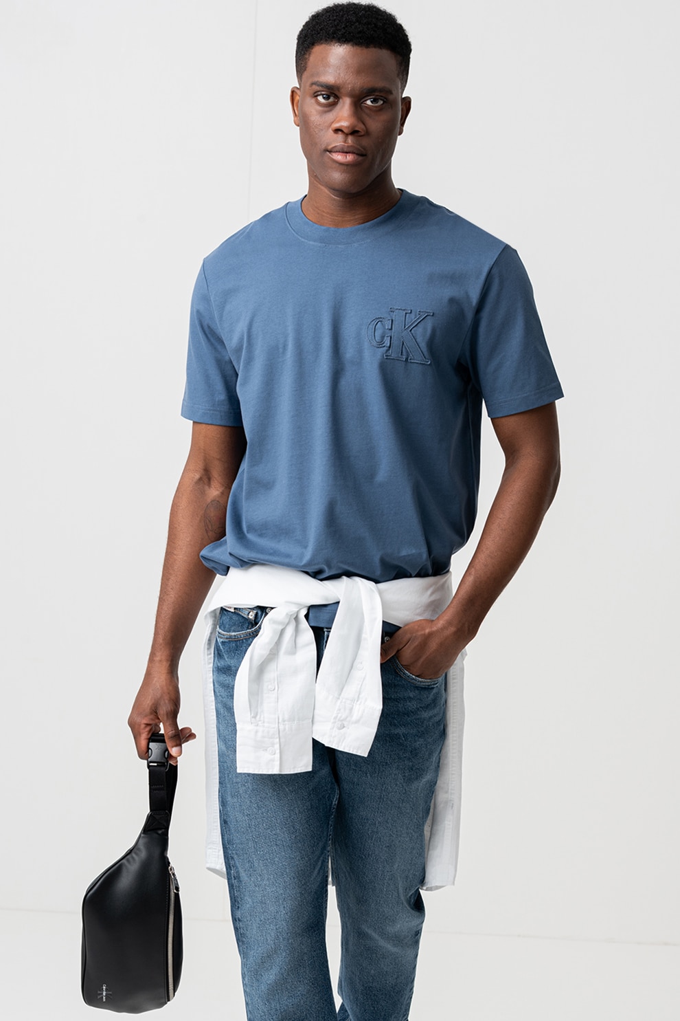 CALVIN KLEIN JEANS, Tricou cu broderie logo, Albastru inchis, S