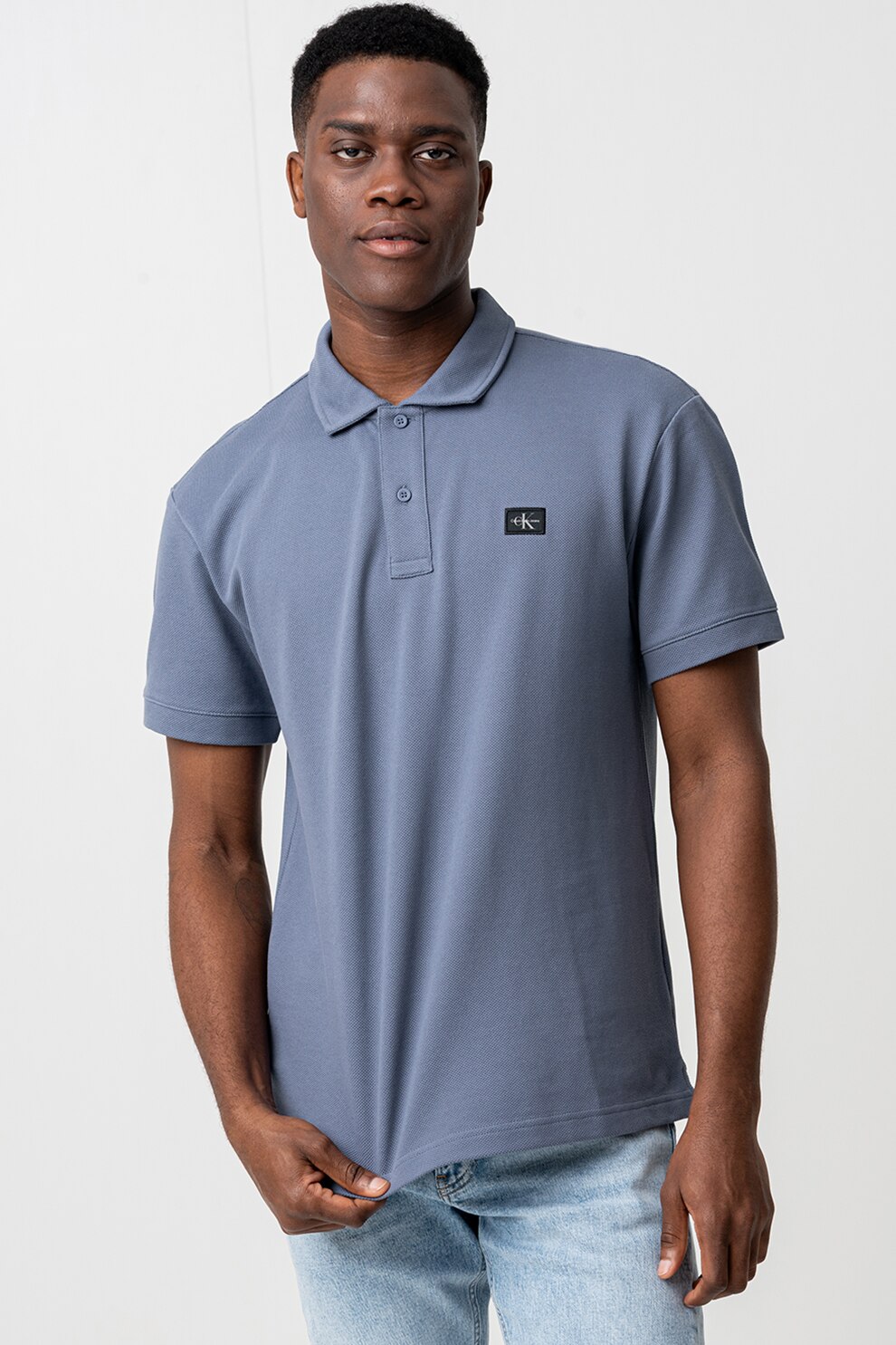 CALVIN KLEIN JEANS, Tricou polo cu logo discret, Albastru inchis, S